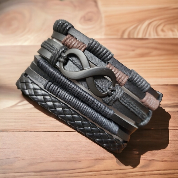 Unisex Leather Bracelet 4 Piece Set - Picture 4 of 7